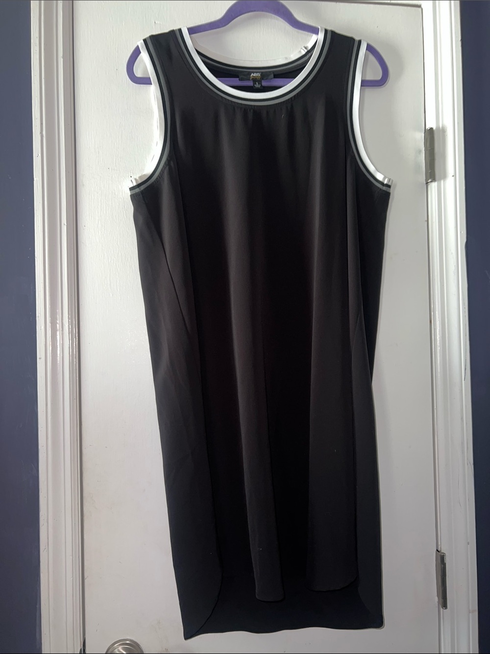 ABS Allen Schwartz Black Sleeveless Midi Dress with White Trim